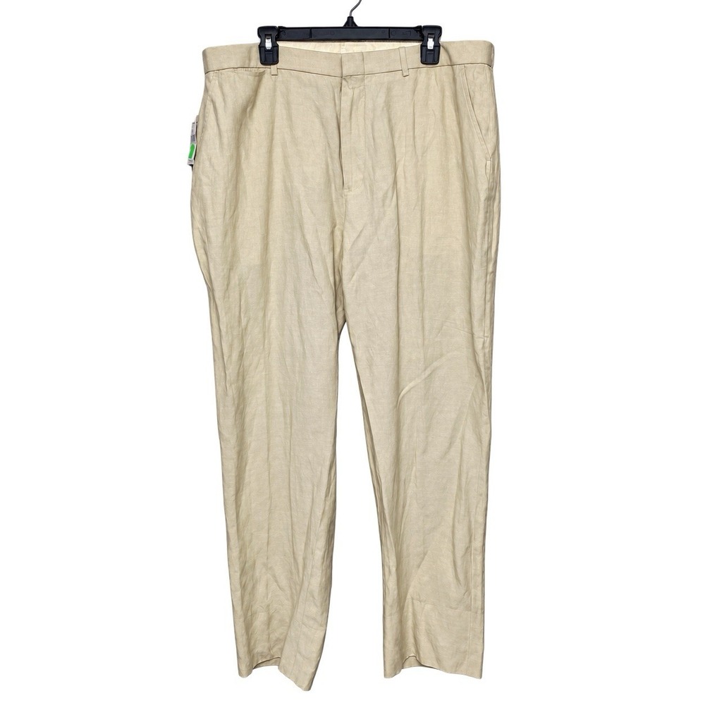 NEW Polo by Ralph Lauren Trousers Linen Silk 40 (41x34) Flat Front Cream READ